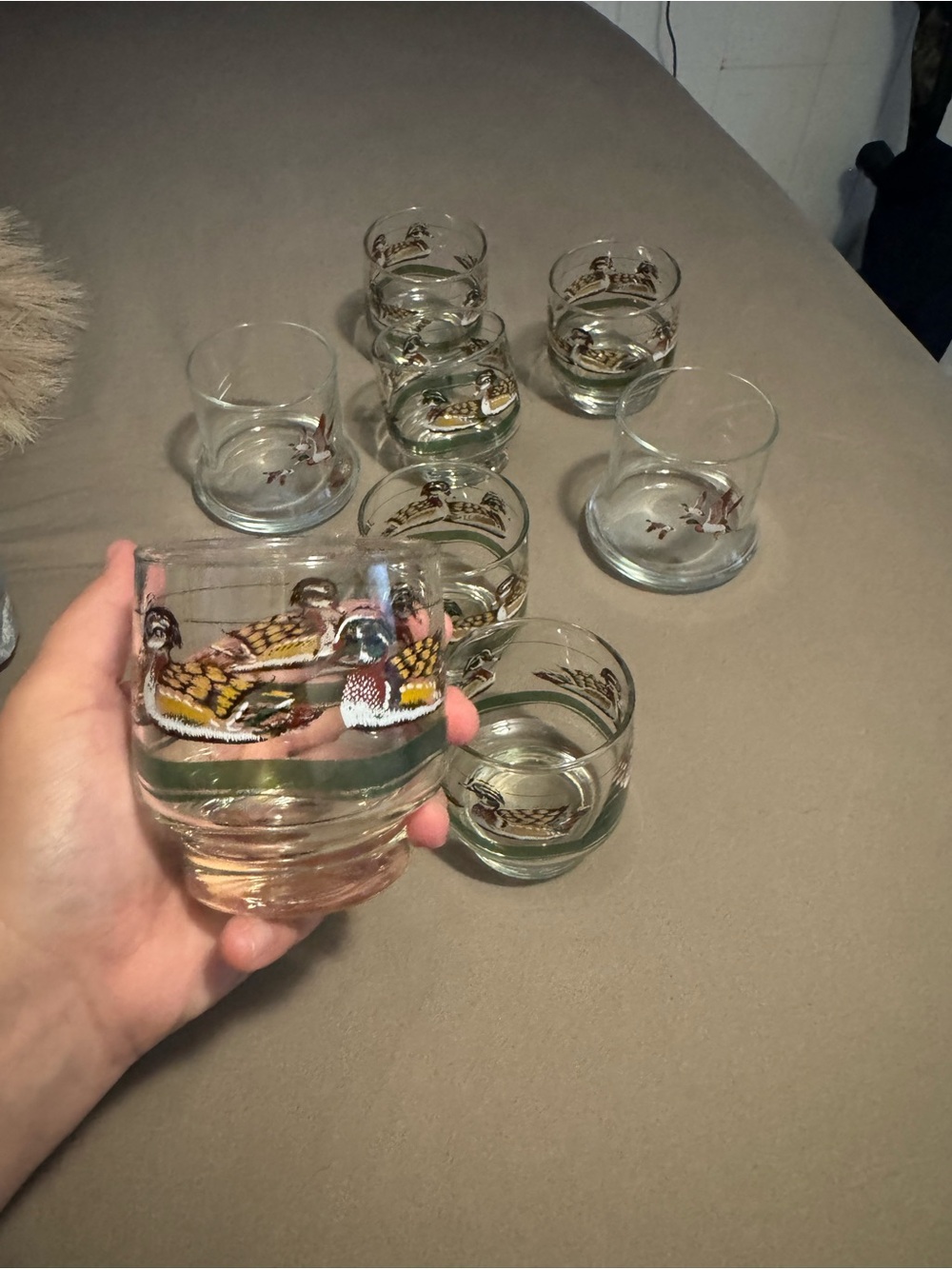 Vintage Duck Glass Tumbler - Clear with Multi-Color Duck Motif 8 glasses